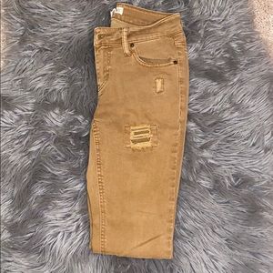 Khaki Ripped Denim Pants